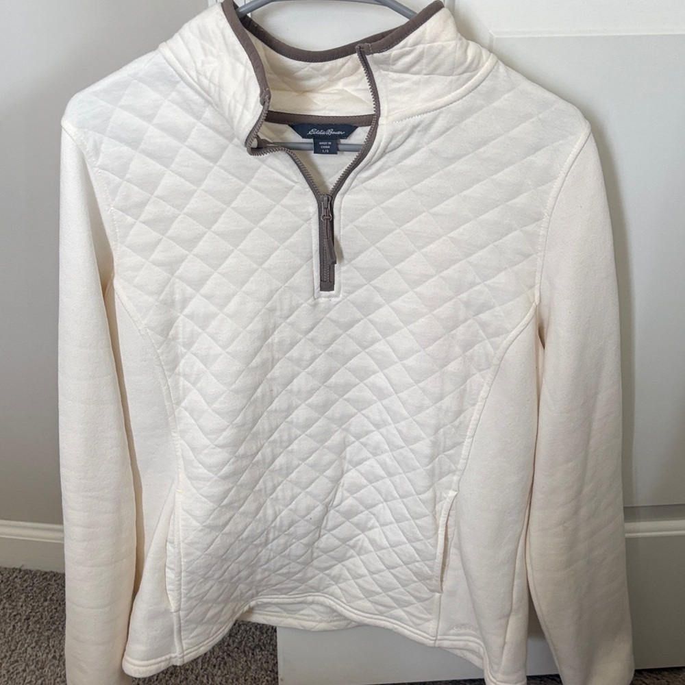 Eddie Bauer Ivory Quilted Half-Zip Pullover